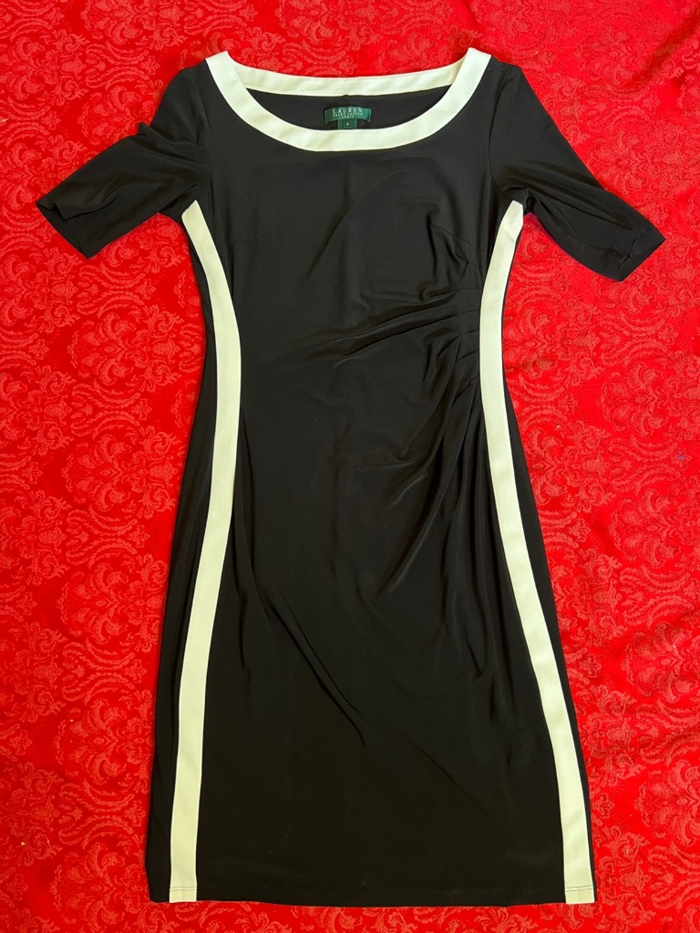Lauren Ralph Lauren Dress 4 Black White Colorblock Stretch Sheath